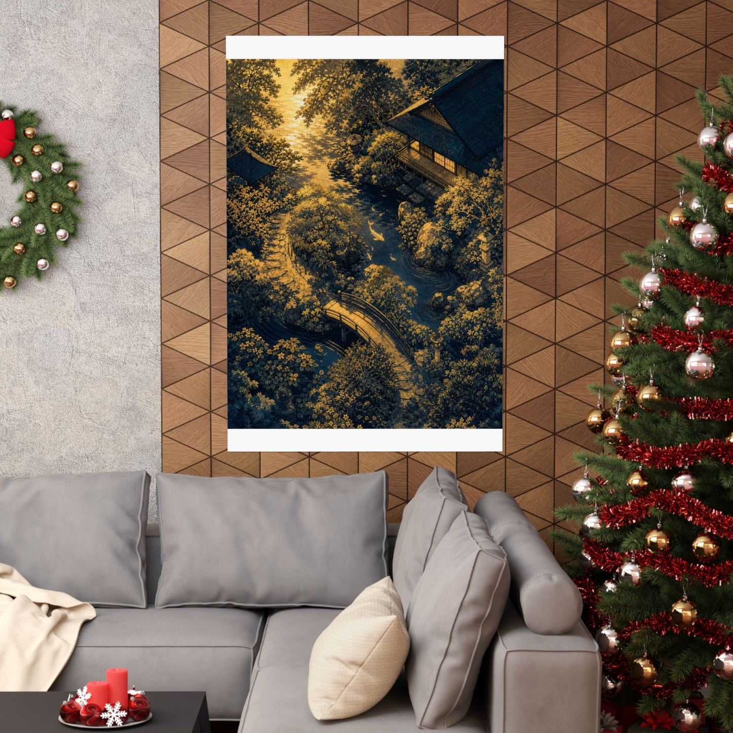 Moonlit Garden Ukiyo E Inspired Wall Art Print | Calm Zen Art