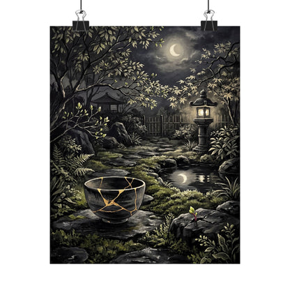 Kintsugi Moonlit Garden in Dappled | Gold Repair Wall Art Print Art Print