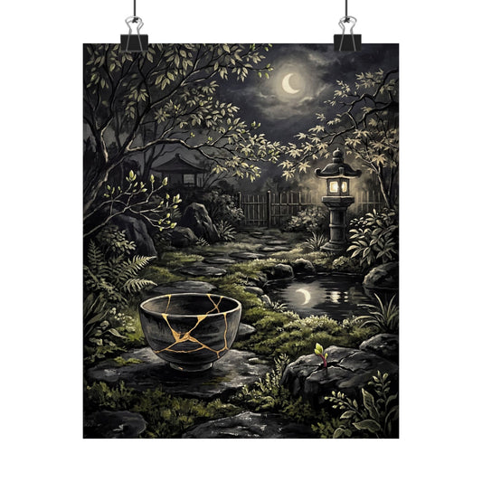 Kintsugi Moonlit Garden in Dappled | Gold Repair Wall Art Print Art Print