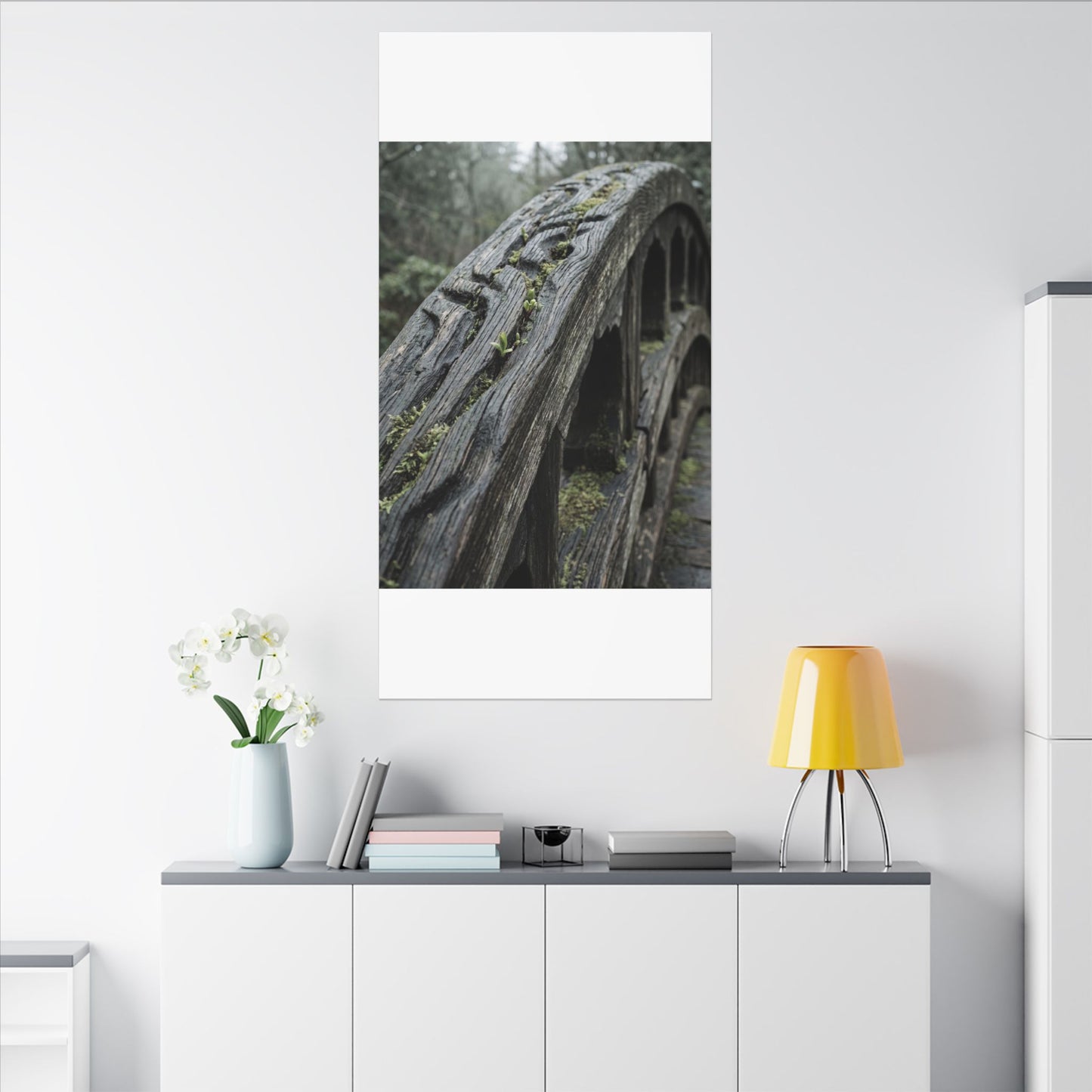 Overcast Wooden Bridge Canvas Art - Japandi Kanso