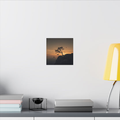Dark Japandi Pine Tree in Golden Hour | Moody Minimal Canvas Art