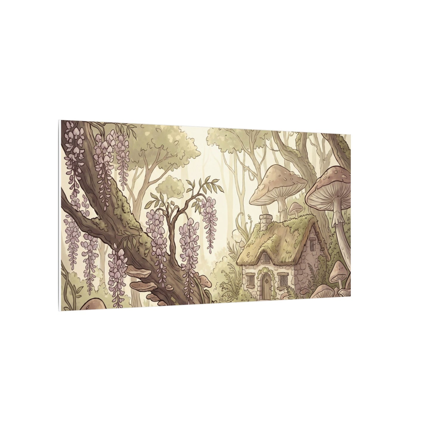 Summer Wisteria Mushroom Illustration Canvas Art | Enchanting Decor