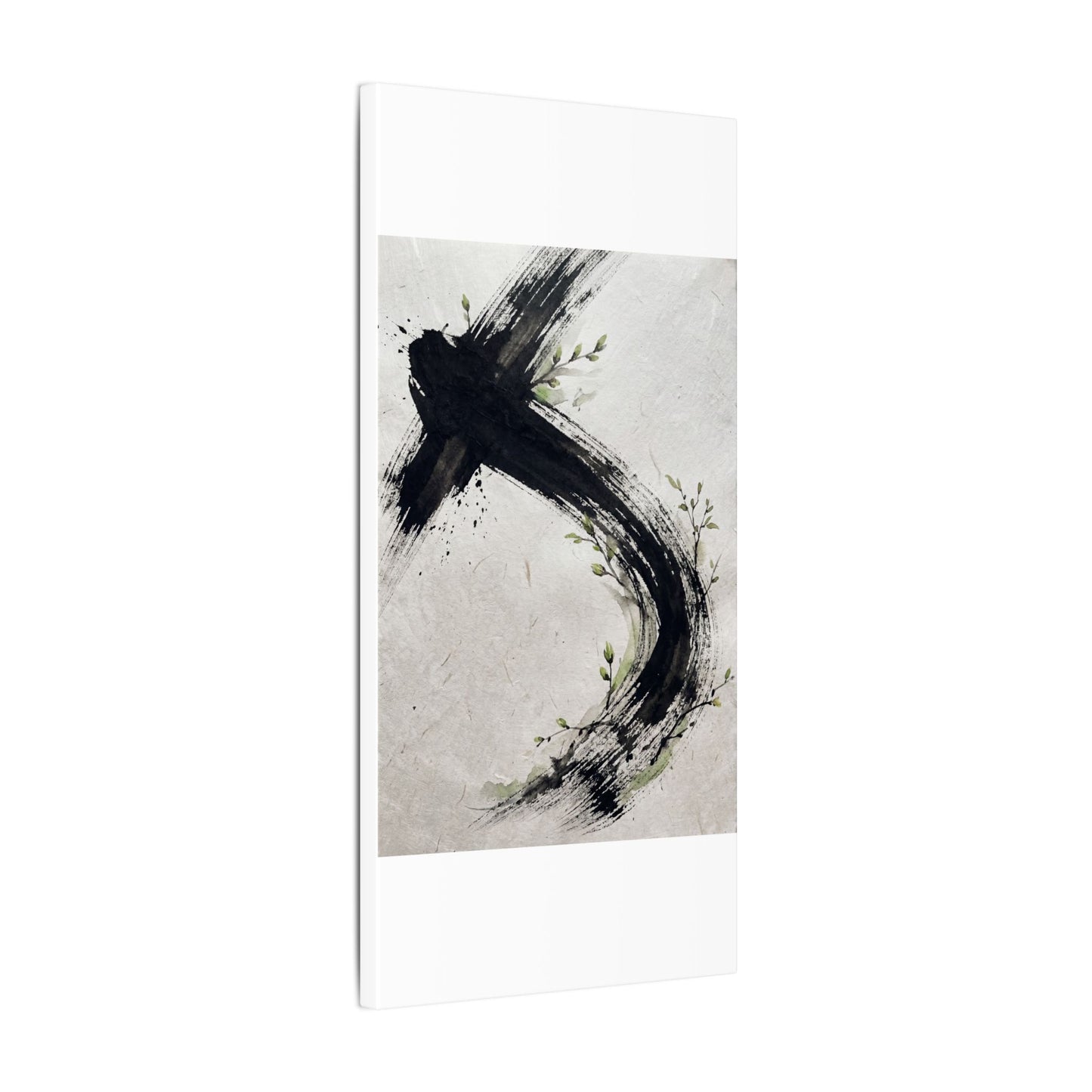 Ink Brushstroke Spring Canvas Art | Dark Japandi Sophisticated Design