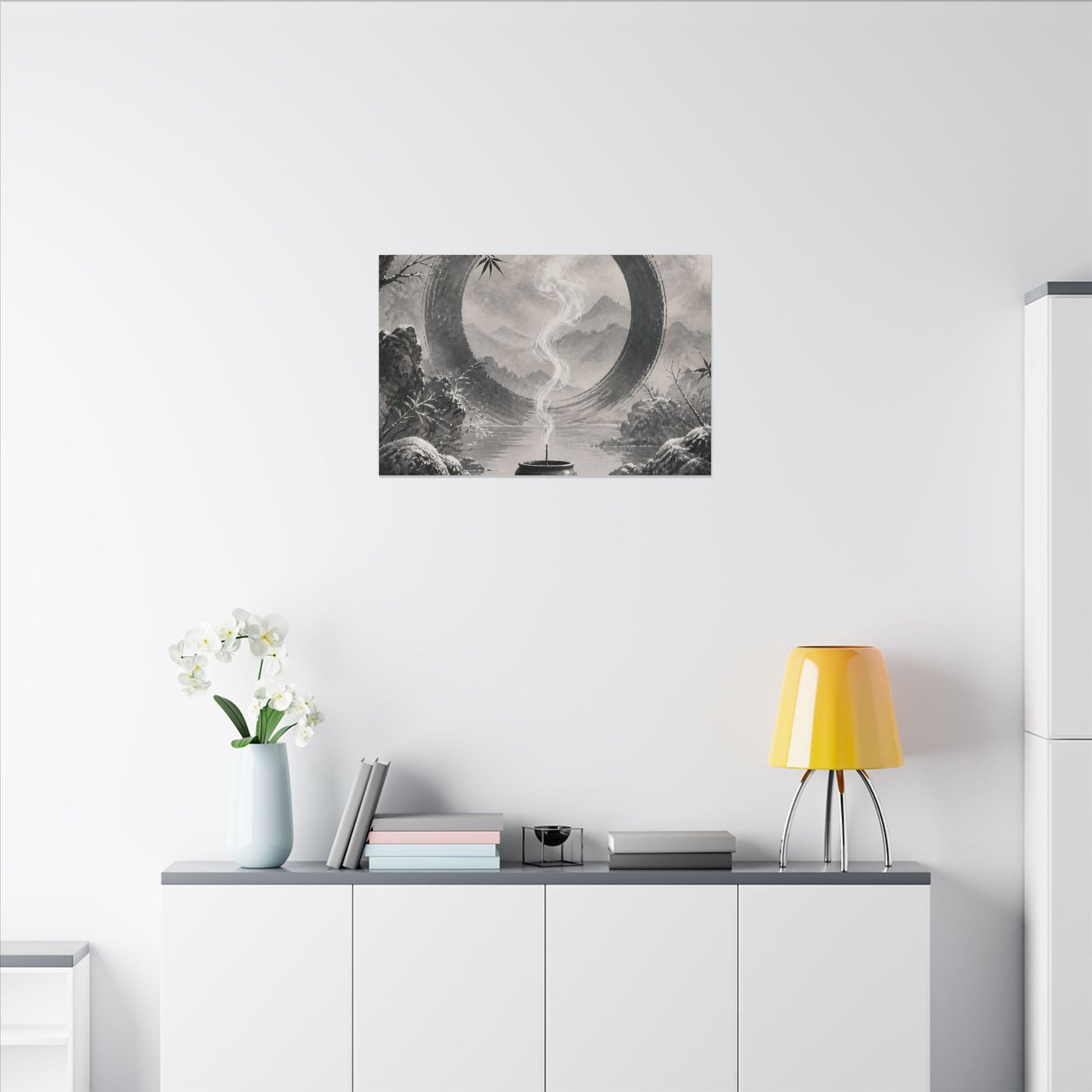 Incense Smoke Canvas Art | Winter Zen Sumi E Art