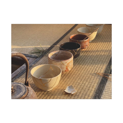 Kintsugi Tea Ceremony in Golden Hour | Gold Repair Canvas Art