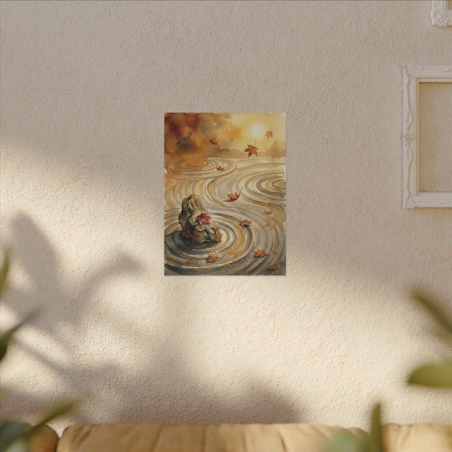 Autumn Rock Garden Watercolor Canvas Art | Neutral Decor