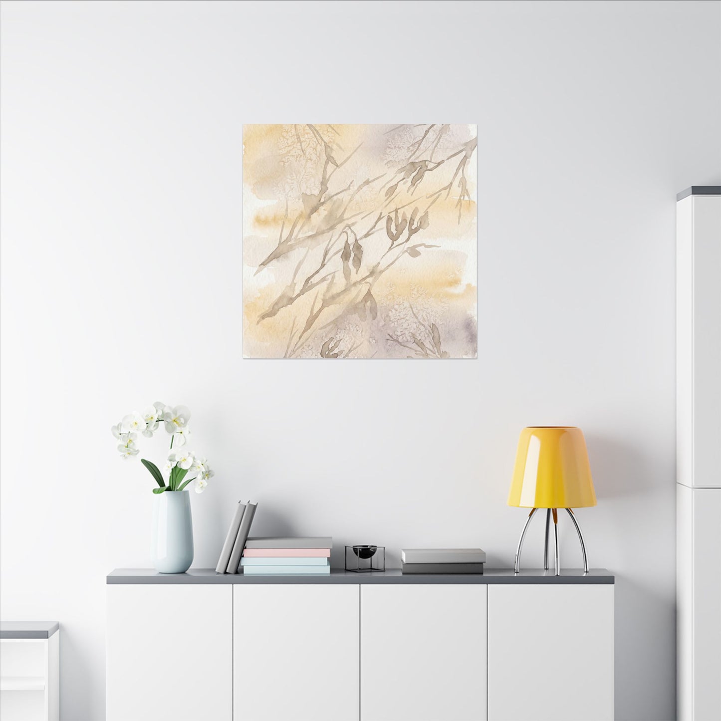 Shadow Play Winter Canvas Art | Japandi Warm Design