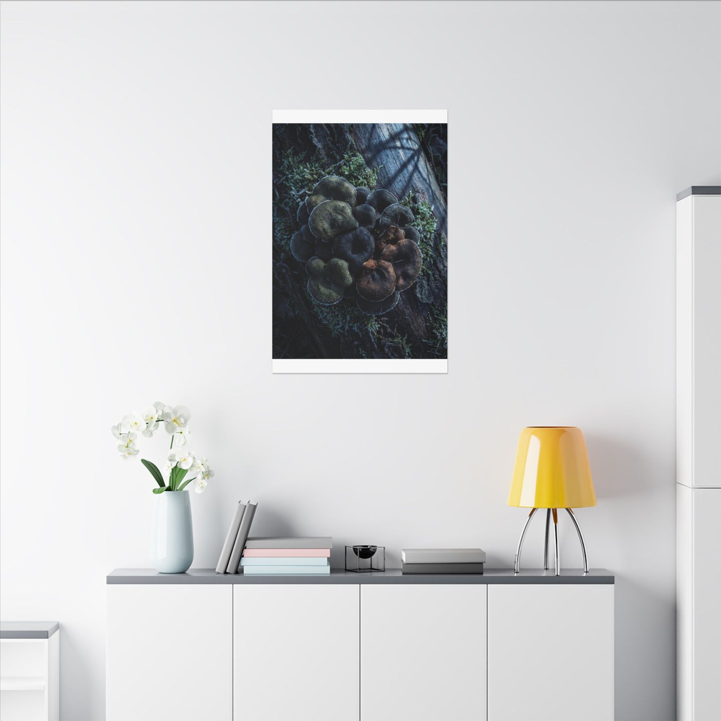 Wild Mushrooms Moody Minimal Canvas Art | Moody Dark Japandi Art