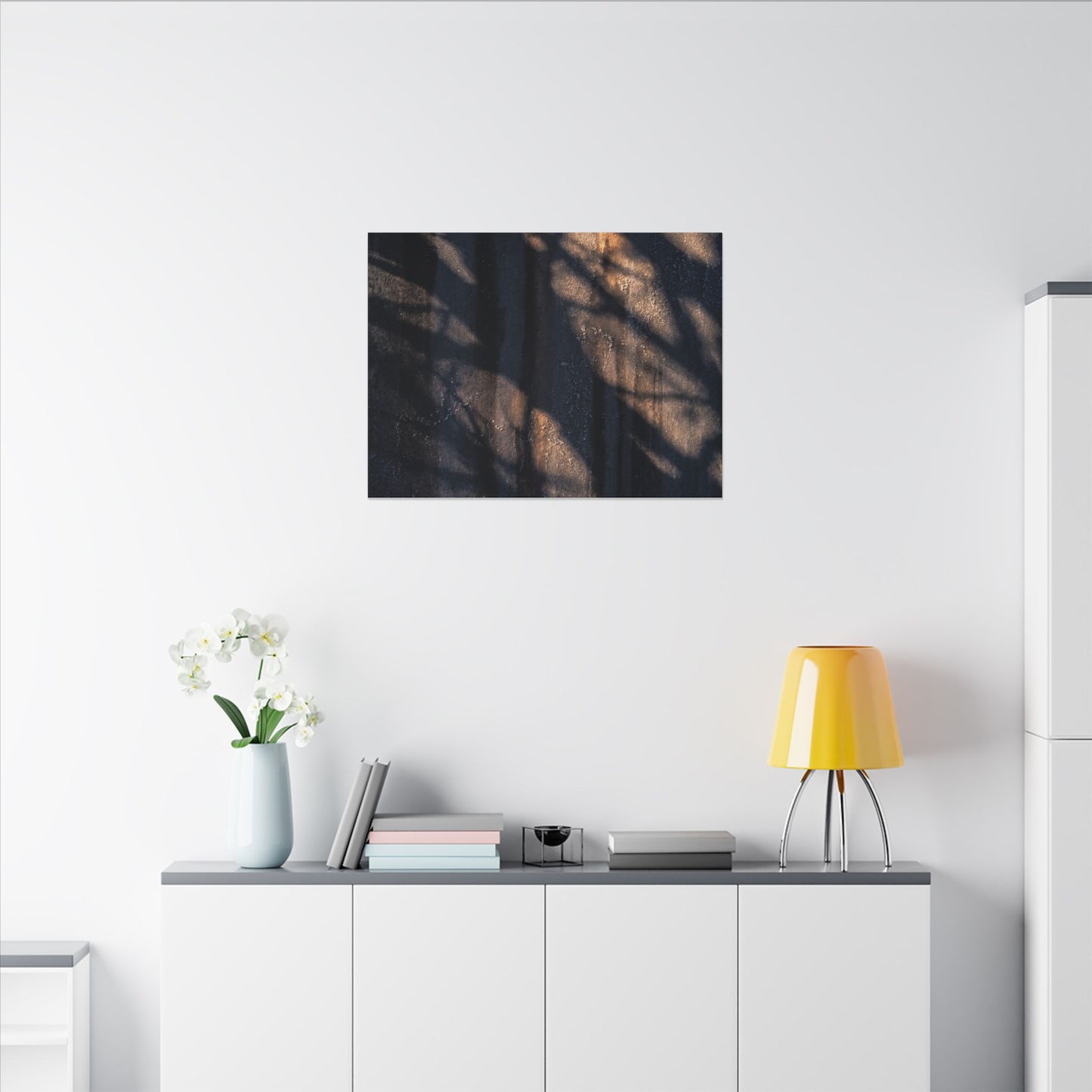 Dark Japandi Shadow Play in Golden Hour | Shadow Zen Canvas Art