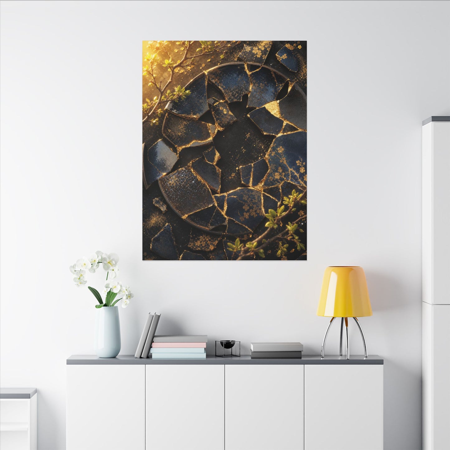 Golden Hour Broken Pottery Canvas Art - Kintsugi Ma
