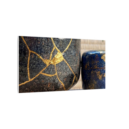 Tea Ceremony Crackle Gold Canvas Art | Philosophical Kintsugi Art