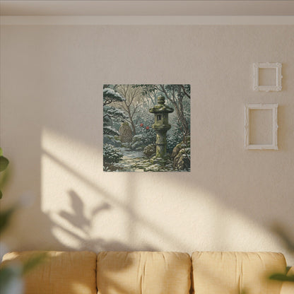 Stone Lantern Winter Canvas Art | Japandi Warm Design