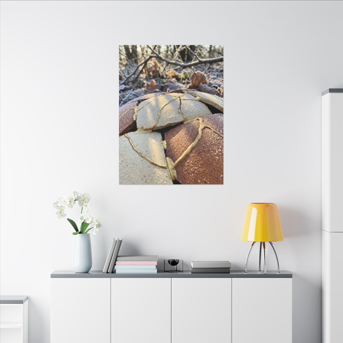 Broken Pottery Crackle Gold Canvas Art | Healing Kintsugi Art