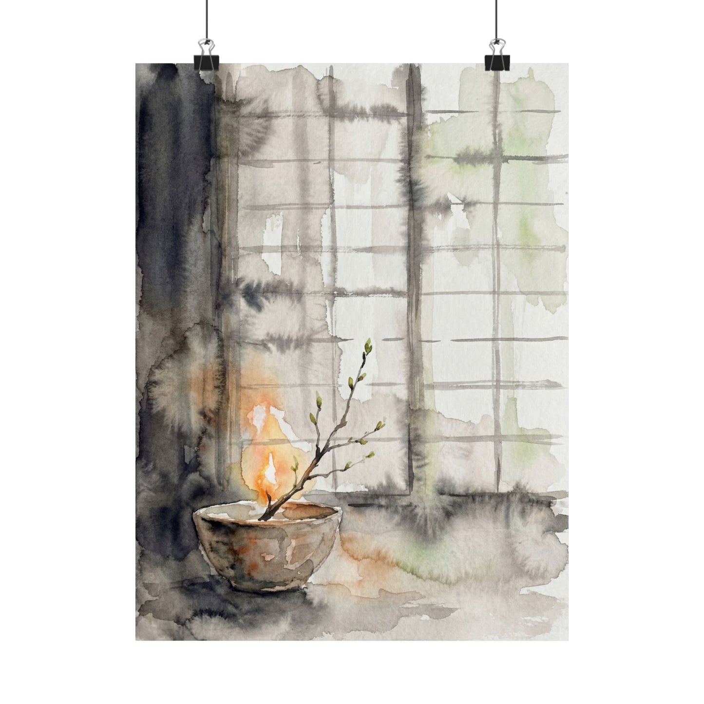Spring Shoji Screen Watercolor Wall Art Print | Elegant Decor Art Print