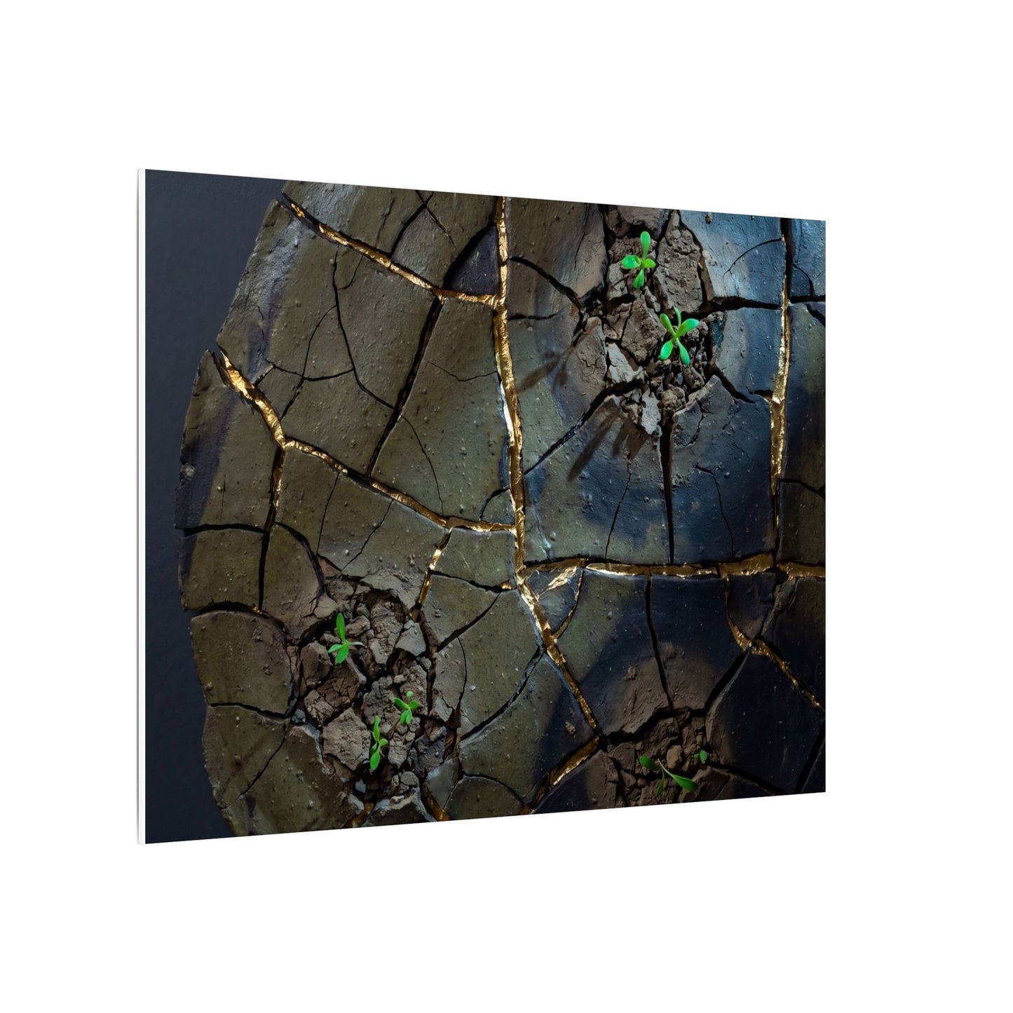 Dark Japandi Cracked Earth in Moonlight | Moody Minimal Canvas Art