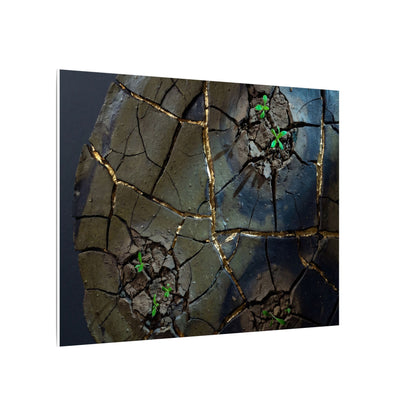 Dark Japandi Cracked Earth in Moonlight | Moody Minimal Canvas Art