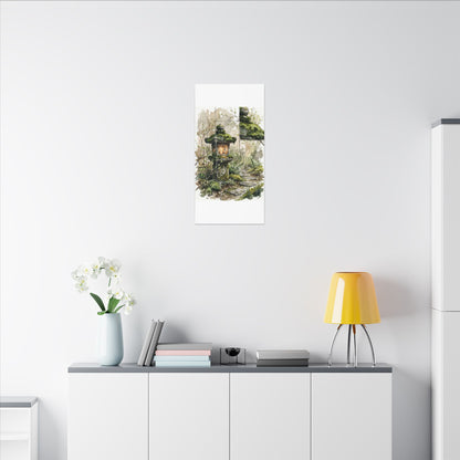 Stone Lantern Watercolor Canvas Art | Elegant Japandi Art