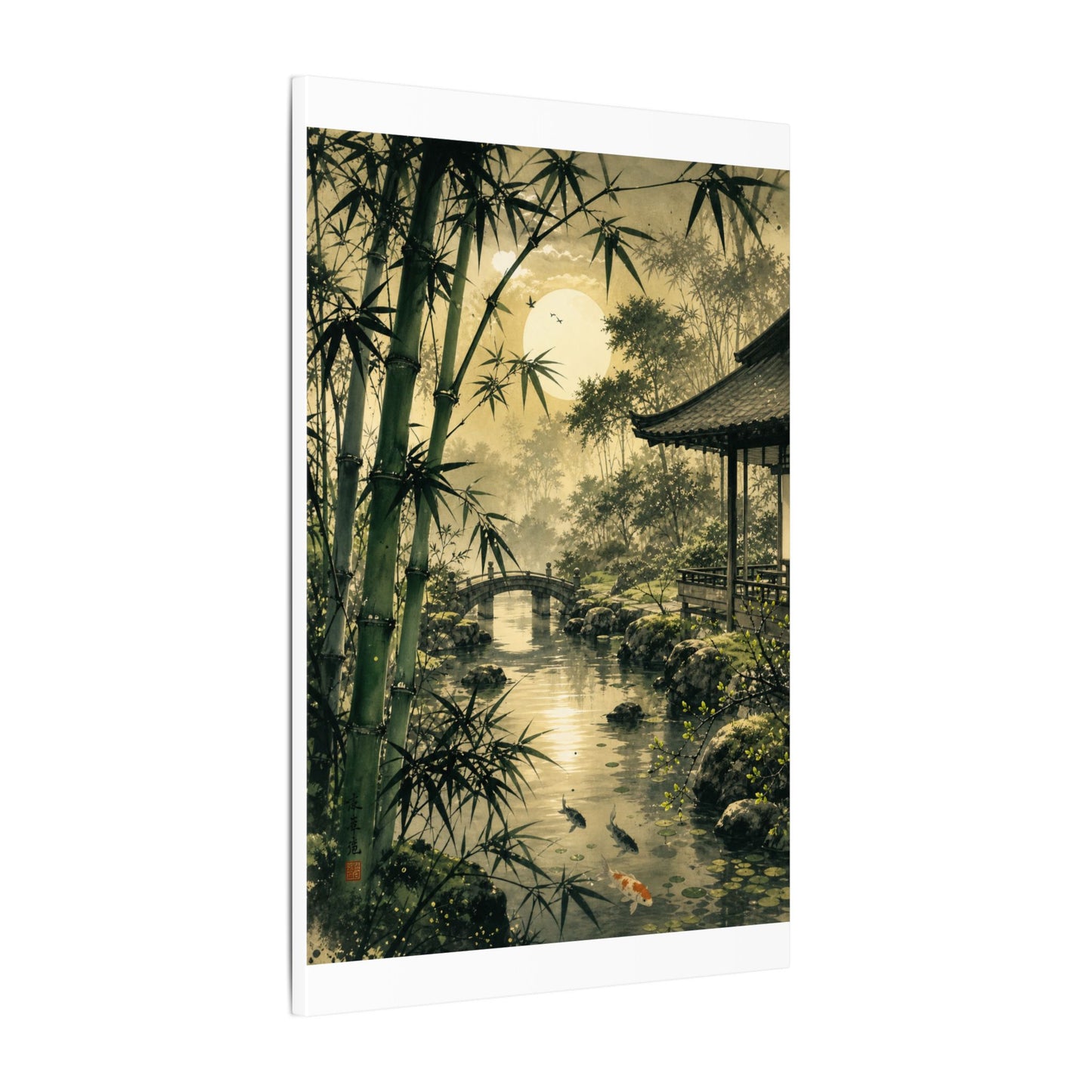 Moonlit Garden Sumi E Canvas Art | Calm Zen Art
