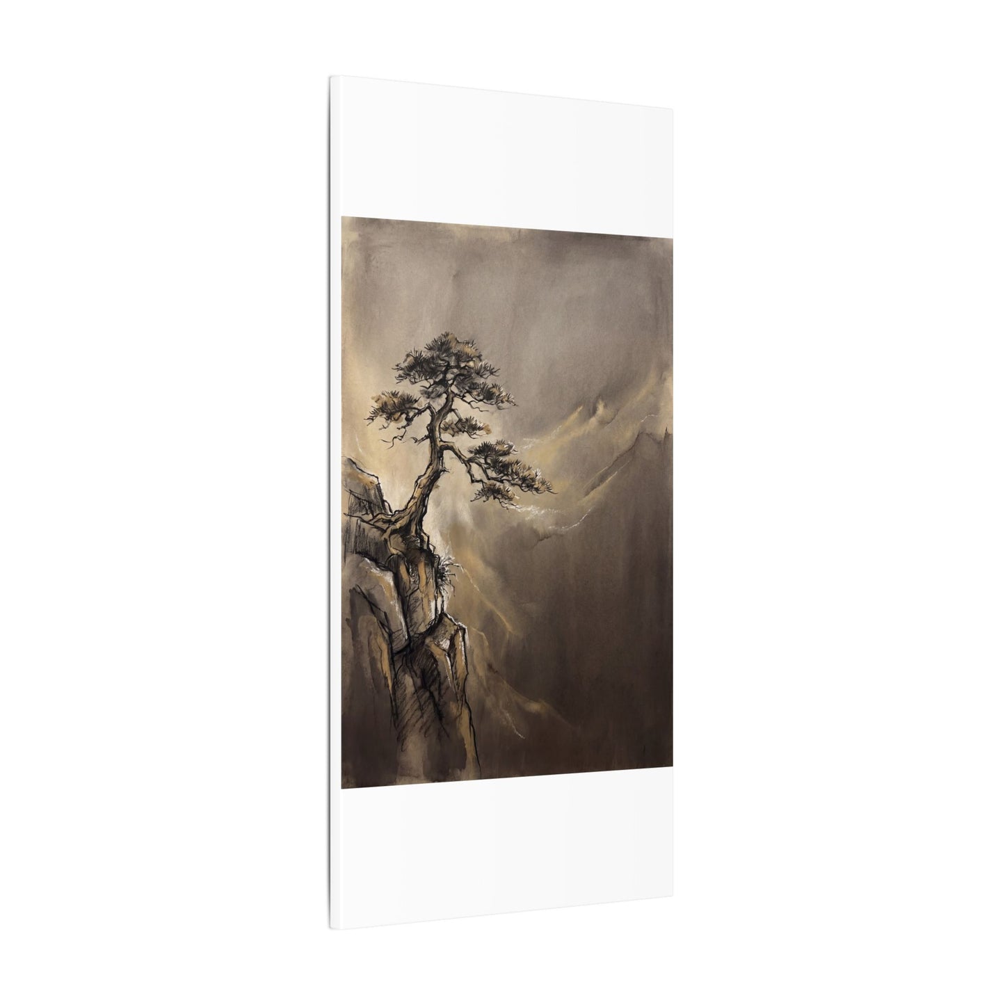 Pine Tree Charcoal Ink Canvas Art | Luxurious Dark Japandi Art