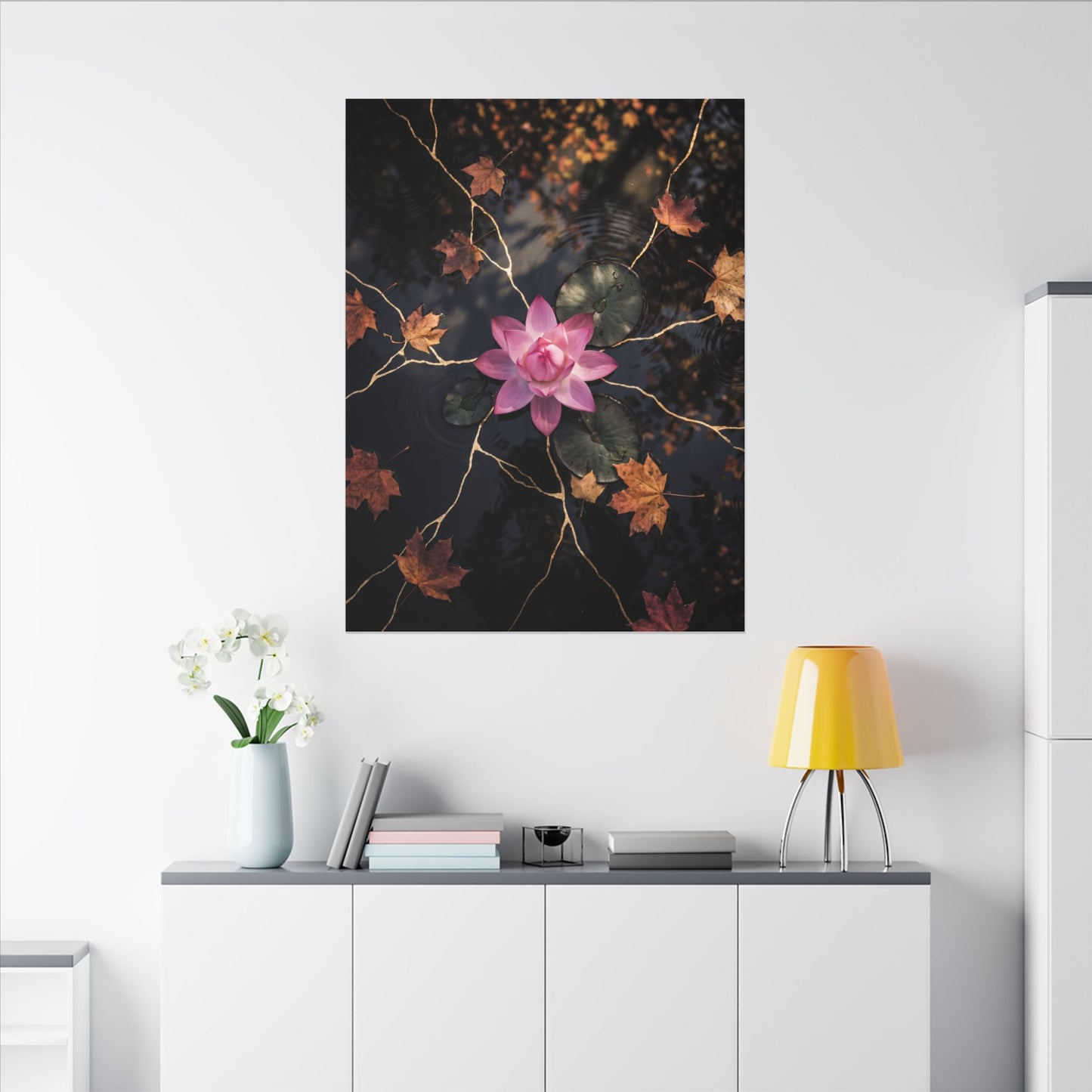 Ma Lotus Flower Canvas Art - Kintsugi Gold Vein