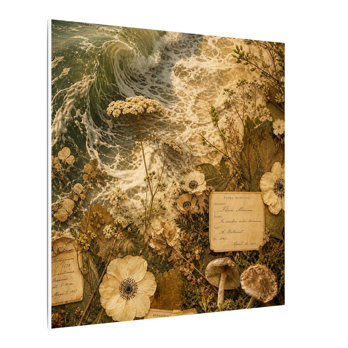 Spring Ocean Wave Herbarium Canvas Art | Nostalgic Decor