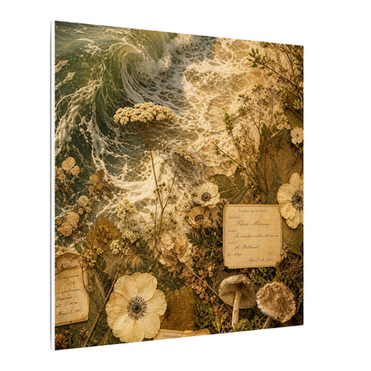 Spring Ocean Wave Herbarium Canvas Art | Nostalgic Decor