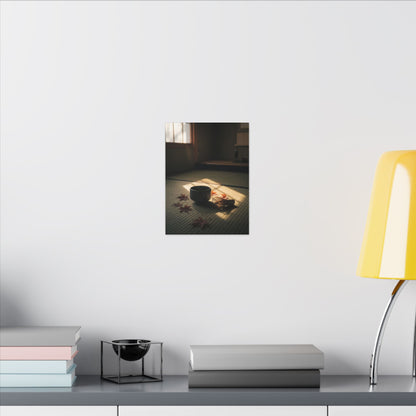 Dark Japandi Tea Ceremony in Golden Hour | Moody Minimal Canvas Art