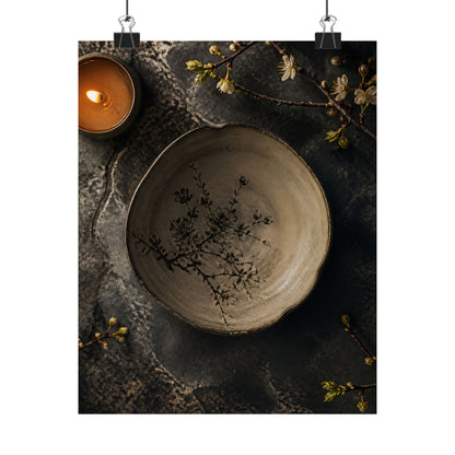 Neutral Ceramic Bowl Wall Art Print - Japanese Pattern Japandi
