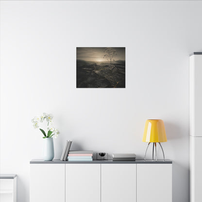 Dawn Cracked Earth Canvas Art - Dark Japandi Mono No Aware