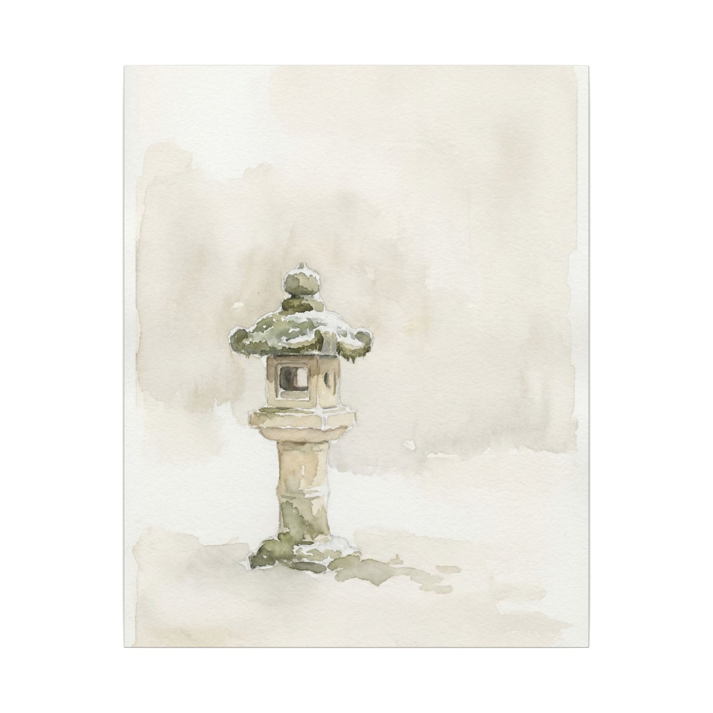 Stone Lantern Winter Canvas Art | Japandi Earthy Design