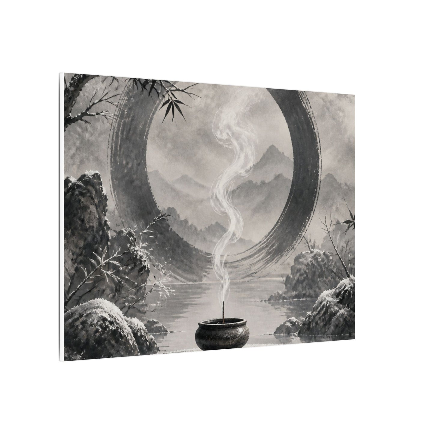 Incense Smoke Canvas Art | Winter Zen Sumi E Art
