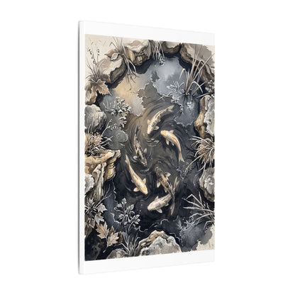 Koi Pond Canvas Art | Winter Japandi Japanese Pattern Art