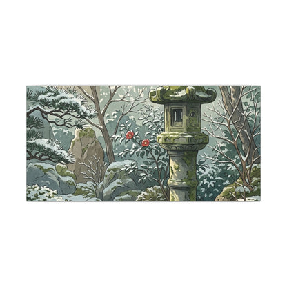 Stone Lantern Winter Canvas Art | Japandi Warm Design