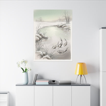 Koi Pond Minimal Line Canvas Art | Cozy Japandi Art