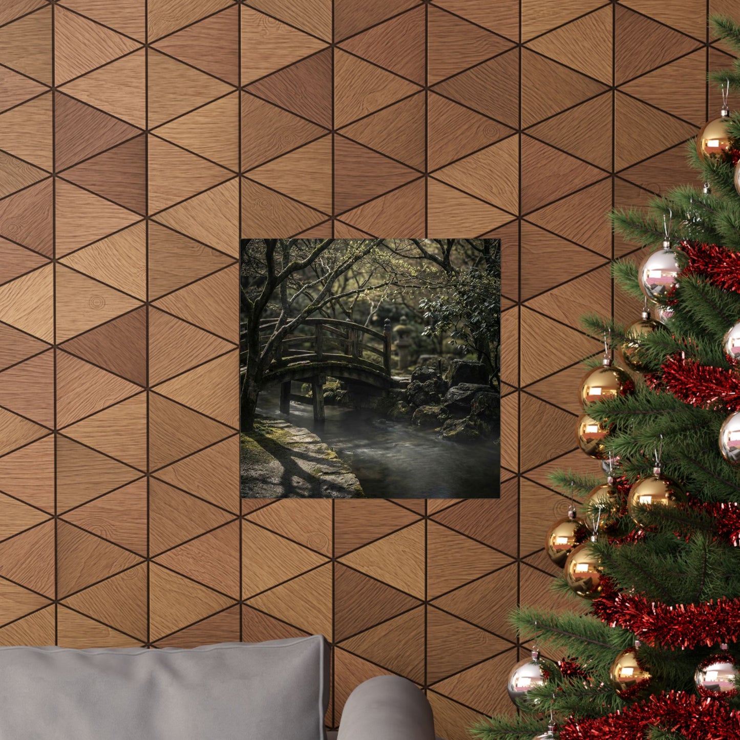 Bold Wooden Bridge Wall Art Print - Shadow Zen Dark Japandi