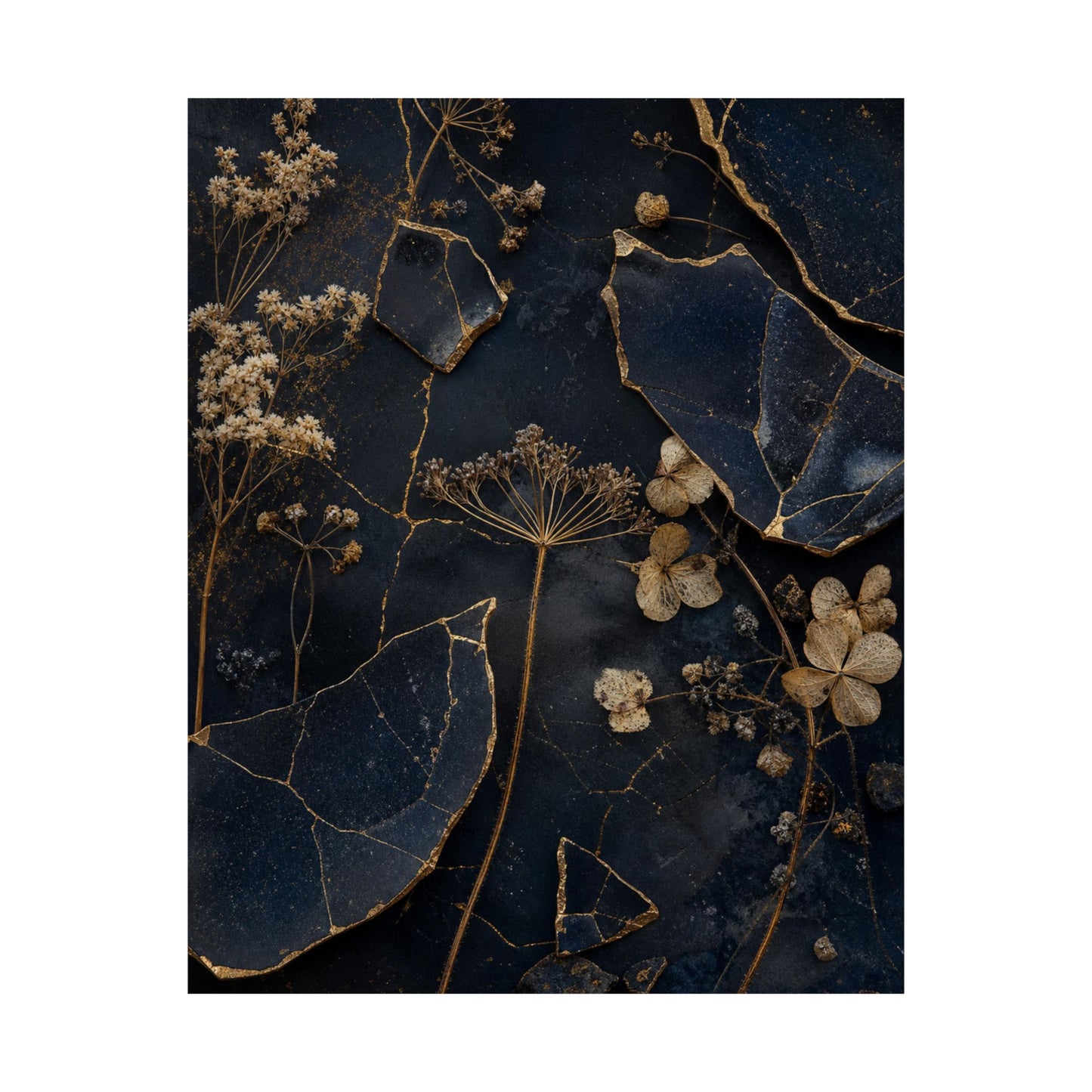 Dried Flowers Broken Beauty Wall Art Print | Healing Kintsugi Art