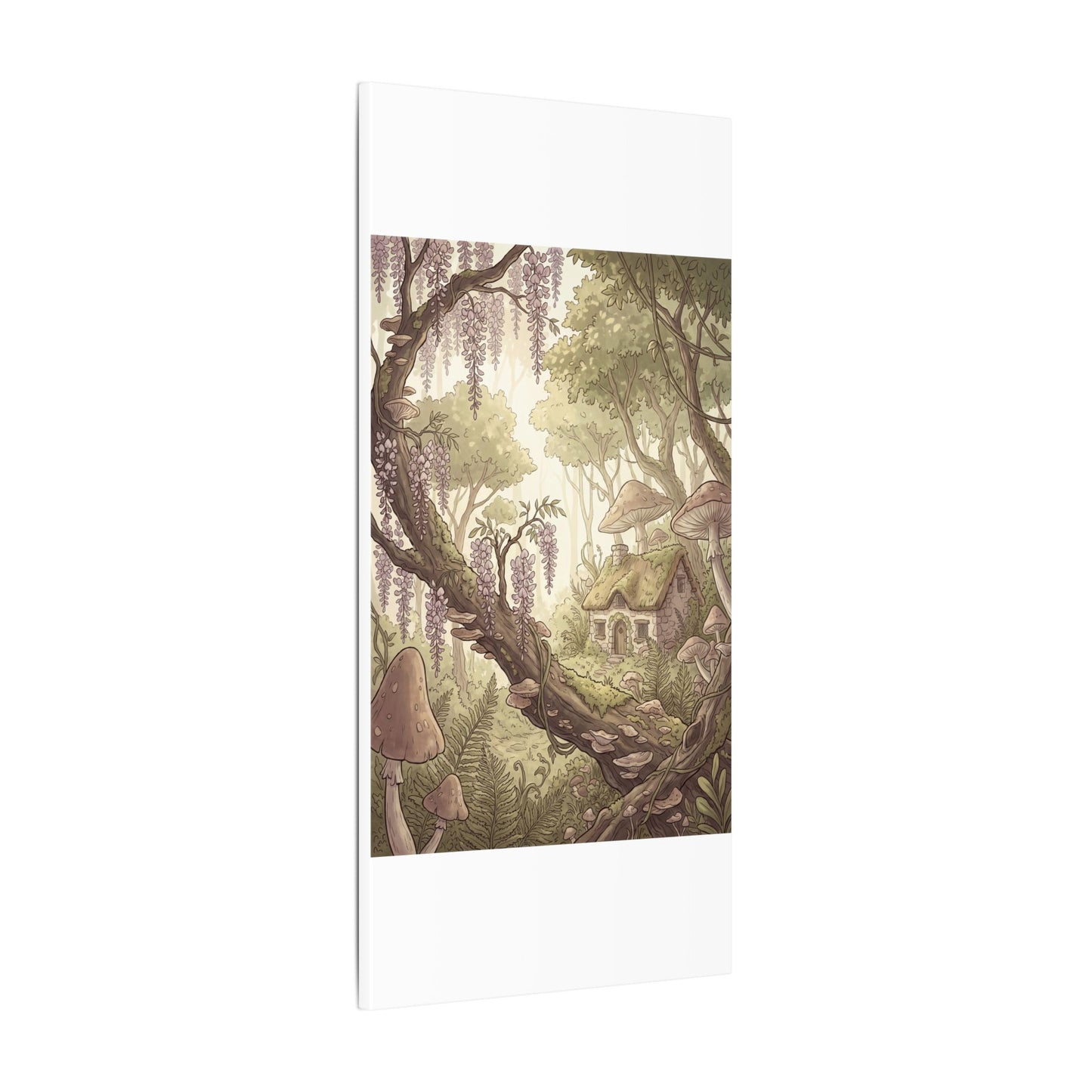 Summer Wisteria Mushroom Illustration Canvas Art | Enchanting Decor