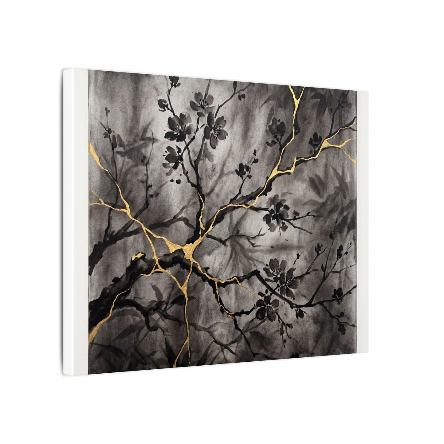Kanso Cherry Blossom Canvas Art - Kintsugi Crackle Gold