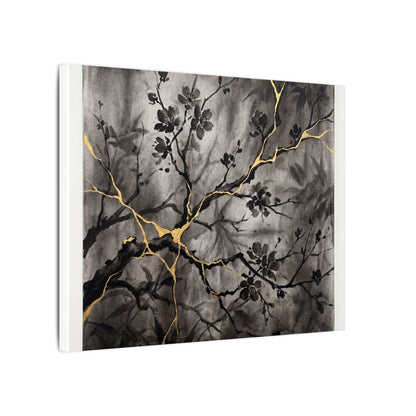 Kanso Cherry Blossom Canvas Art - Kintsugi Crackle Gold