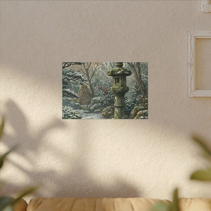 Stone Lantern Winter Canvas Art | Japandi Warm Design