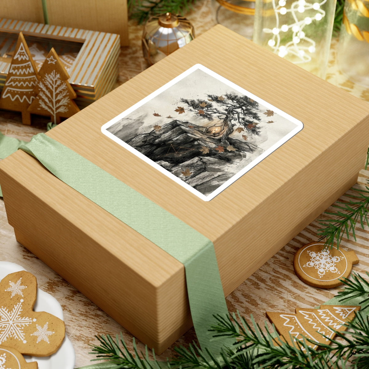 Pine Tree Sticker | Autumn Japandi Texture Art