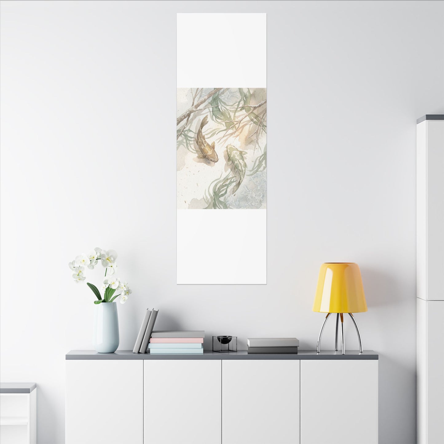 Koi Pond Canvas Art | Winter Japandi Watercolor Art