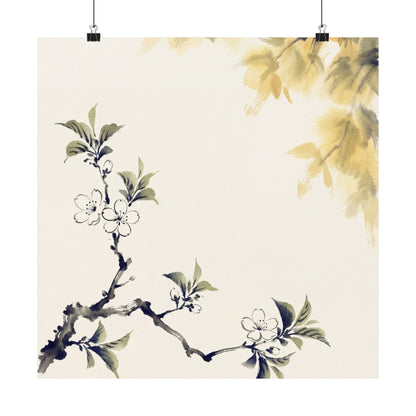 Zen Cherry Blossom in Golden Hour | Sumi E Wall Art Print