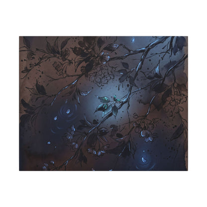 Bold Cherry Blossom Canvas Art - Charcoal Ink Dark Japandi