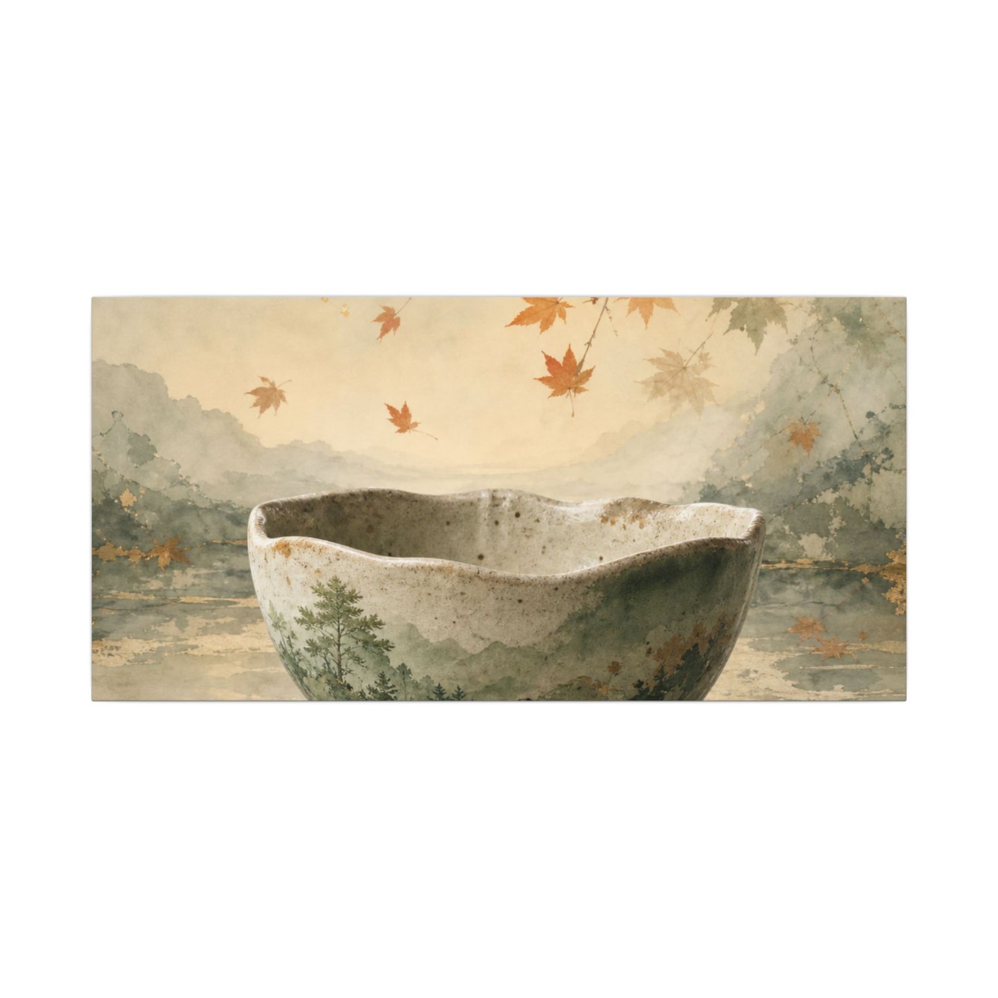 Autumn Ceramic Bowl Watercolor Canvas Art | Cozy Decor