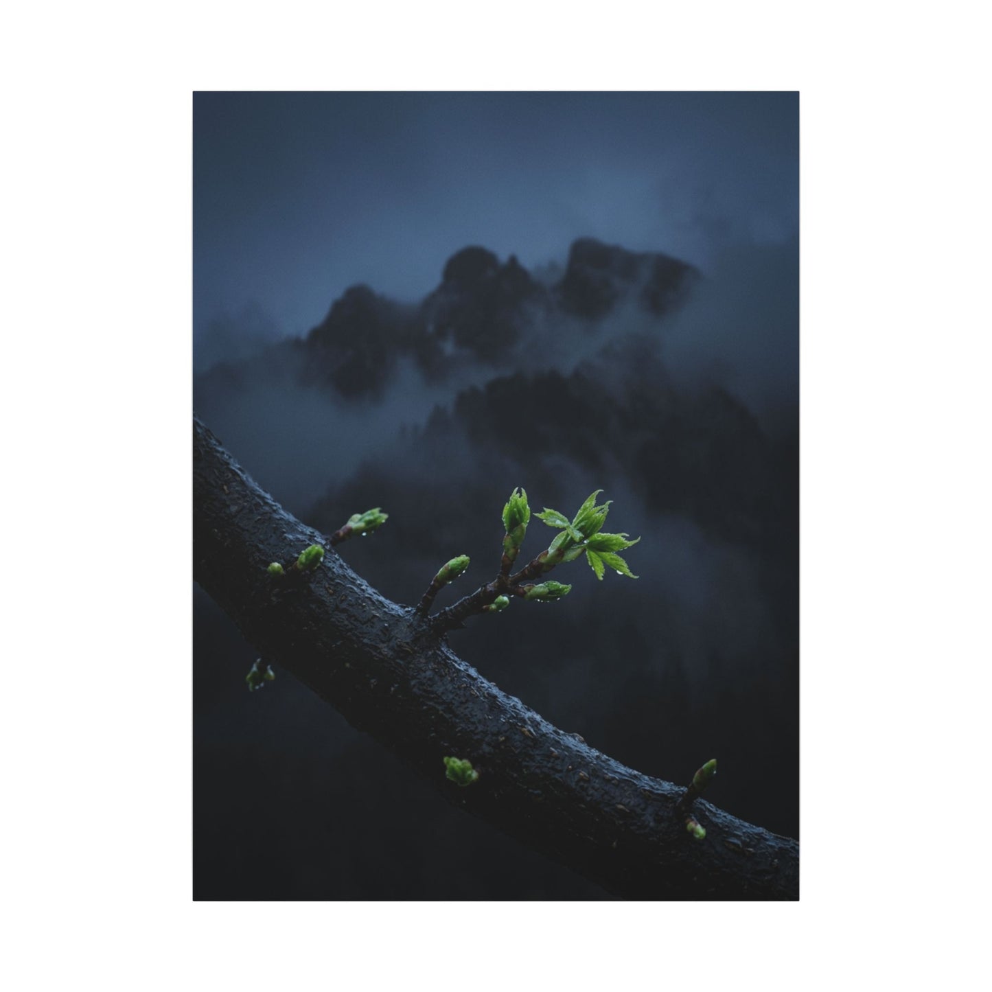 Moonlight Mountain Mist Canvas Art - Dark Japandi Kanso