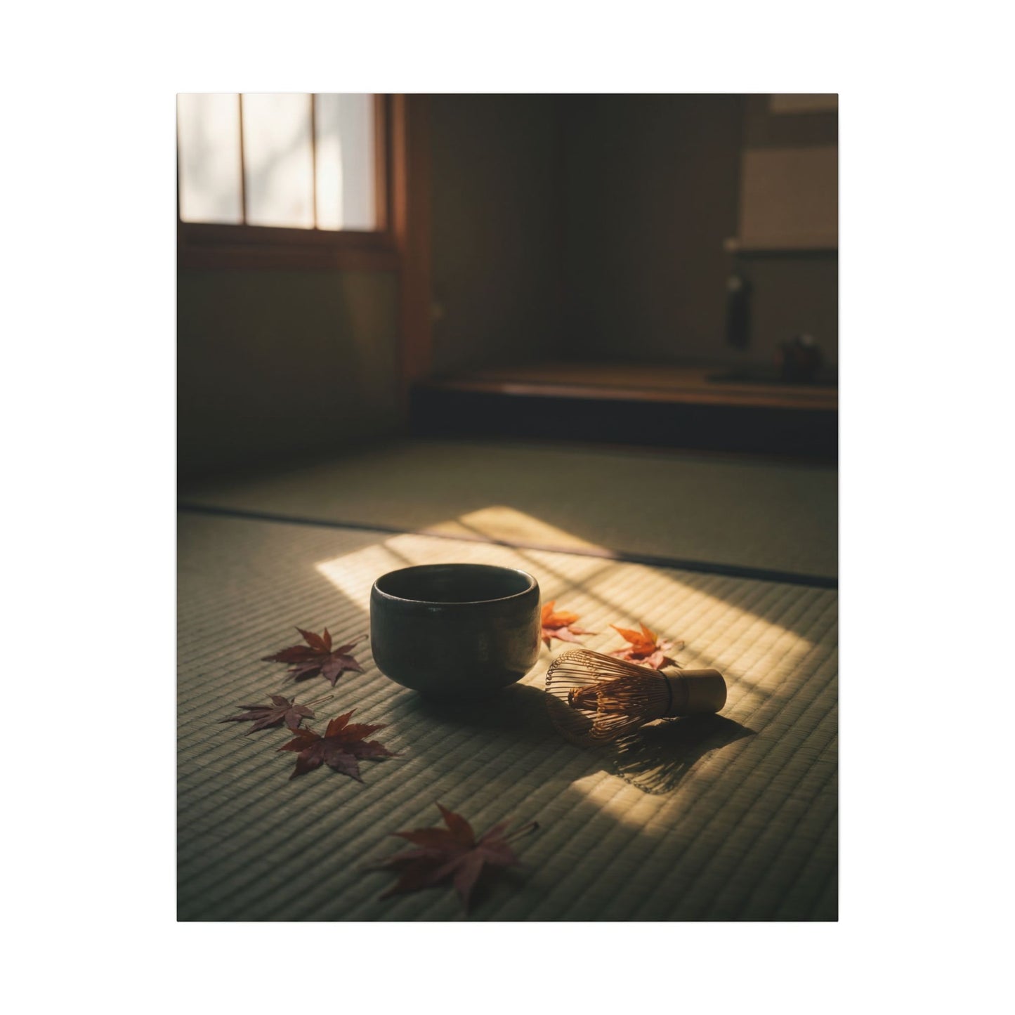 Dark Japandi Tea Ceremony in Golden Hour | Moody Minimal Canvas Art