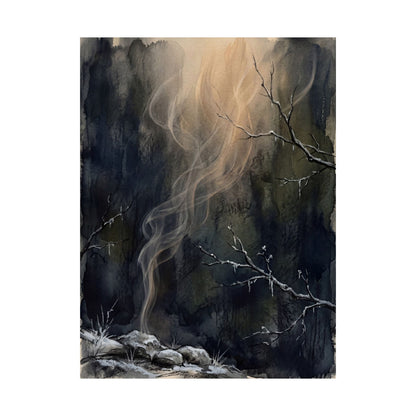 Moody Incense Smoke Wall Art Print - Charcoal Ink Dark Japandi
