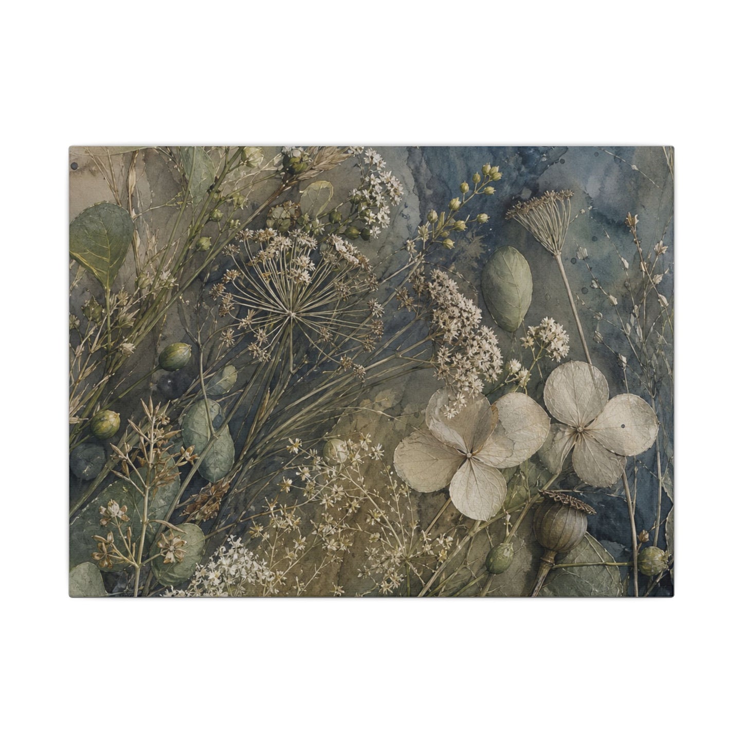 Japandi Dried Flowers in Moonlight | Watercolor Canvas Art