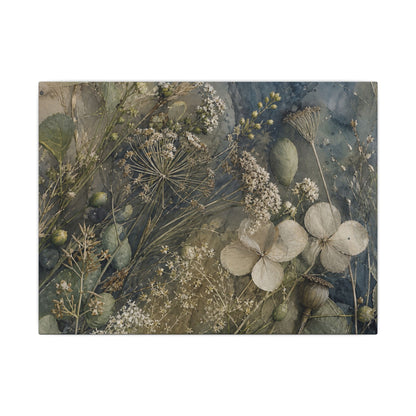 Japandi Dried Flowers in Moonlight | Watercolor Canvas Art
